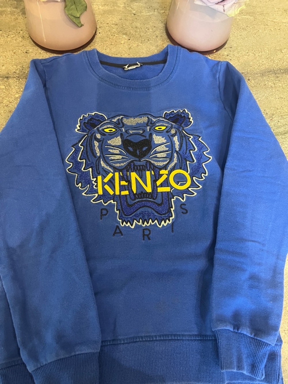 Kenzo Royal Blue Tiger Logo Crewneck with Yellow Accents